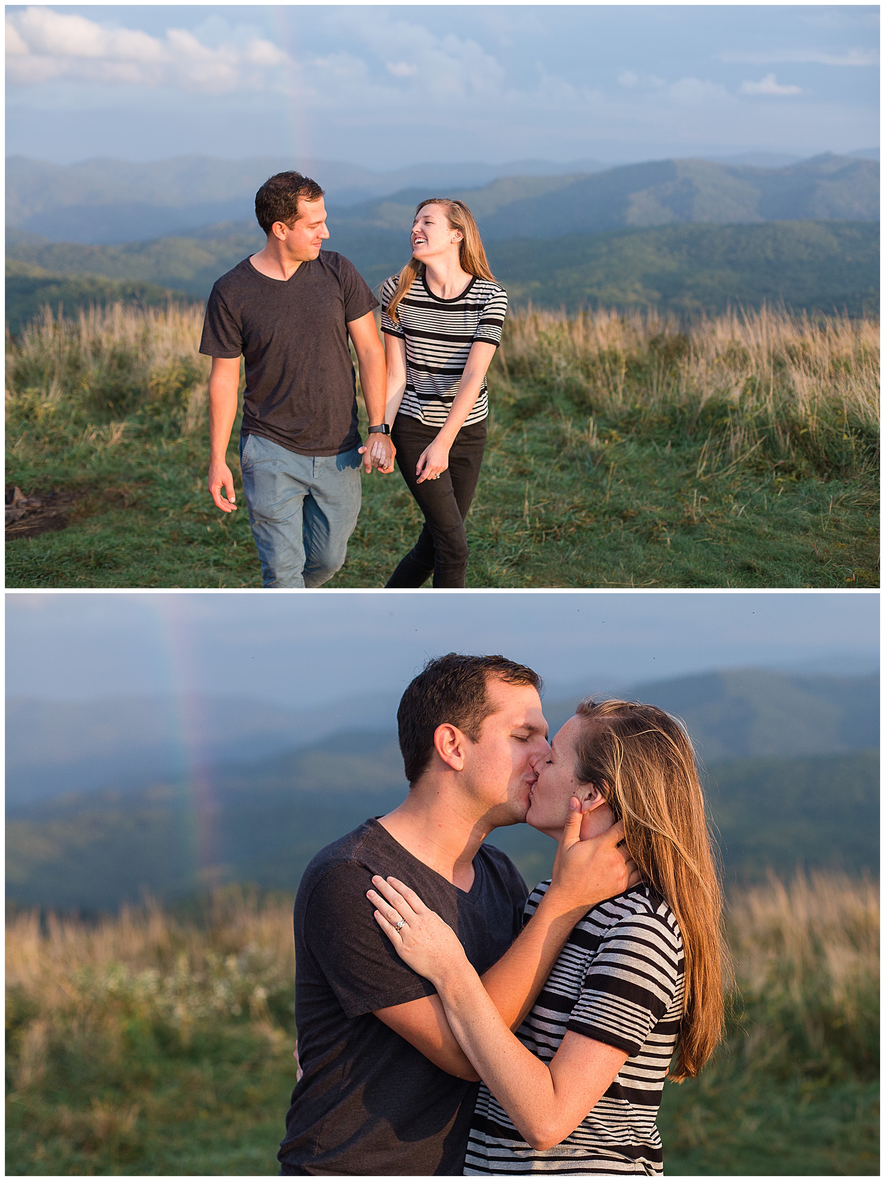 Husband and wife kissing on mountaintop
