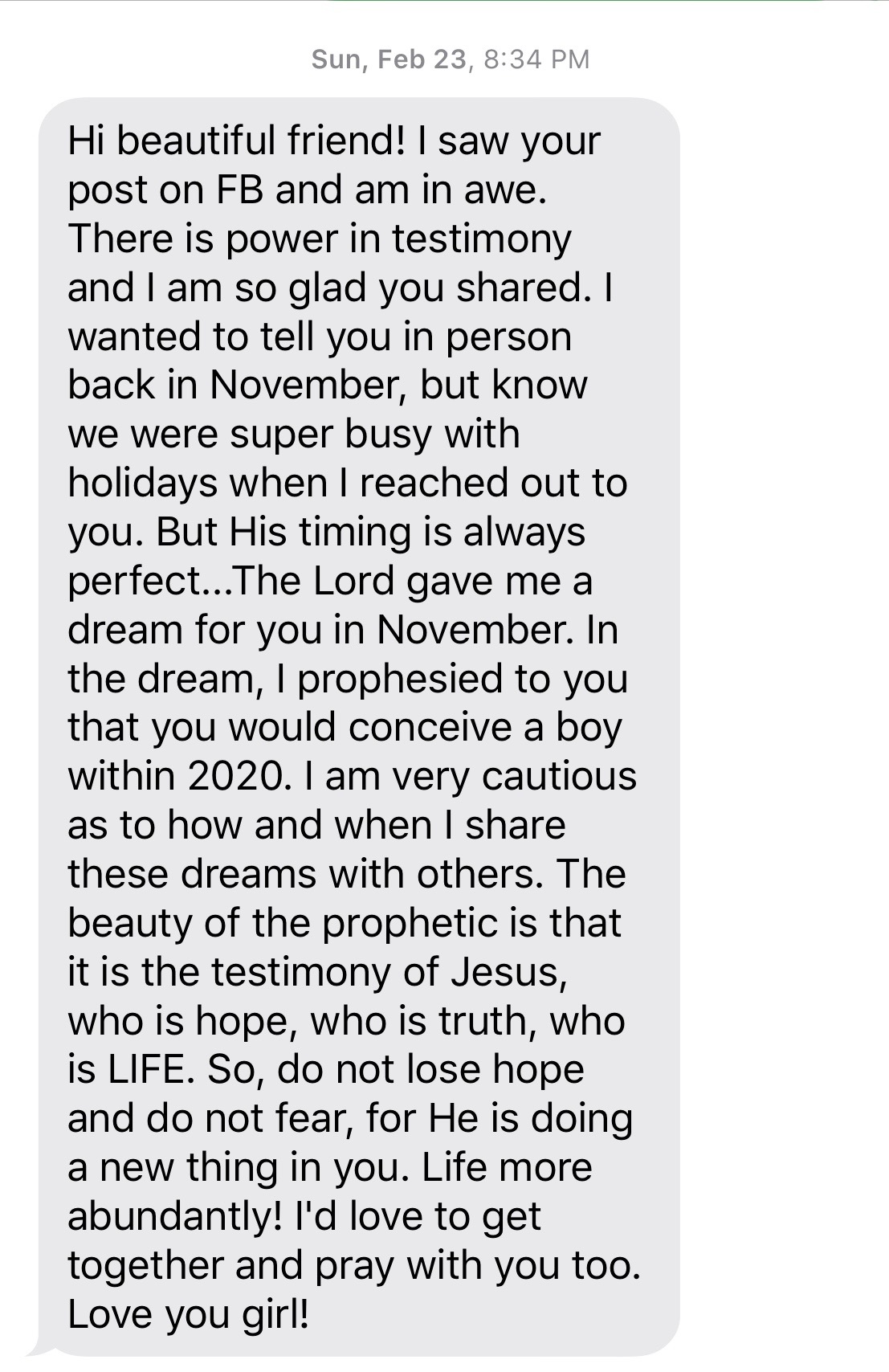 Text message from friend about God's promise