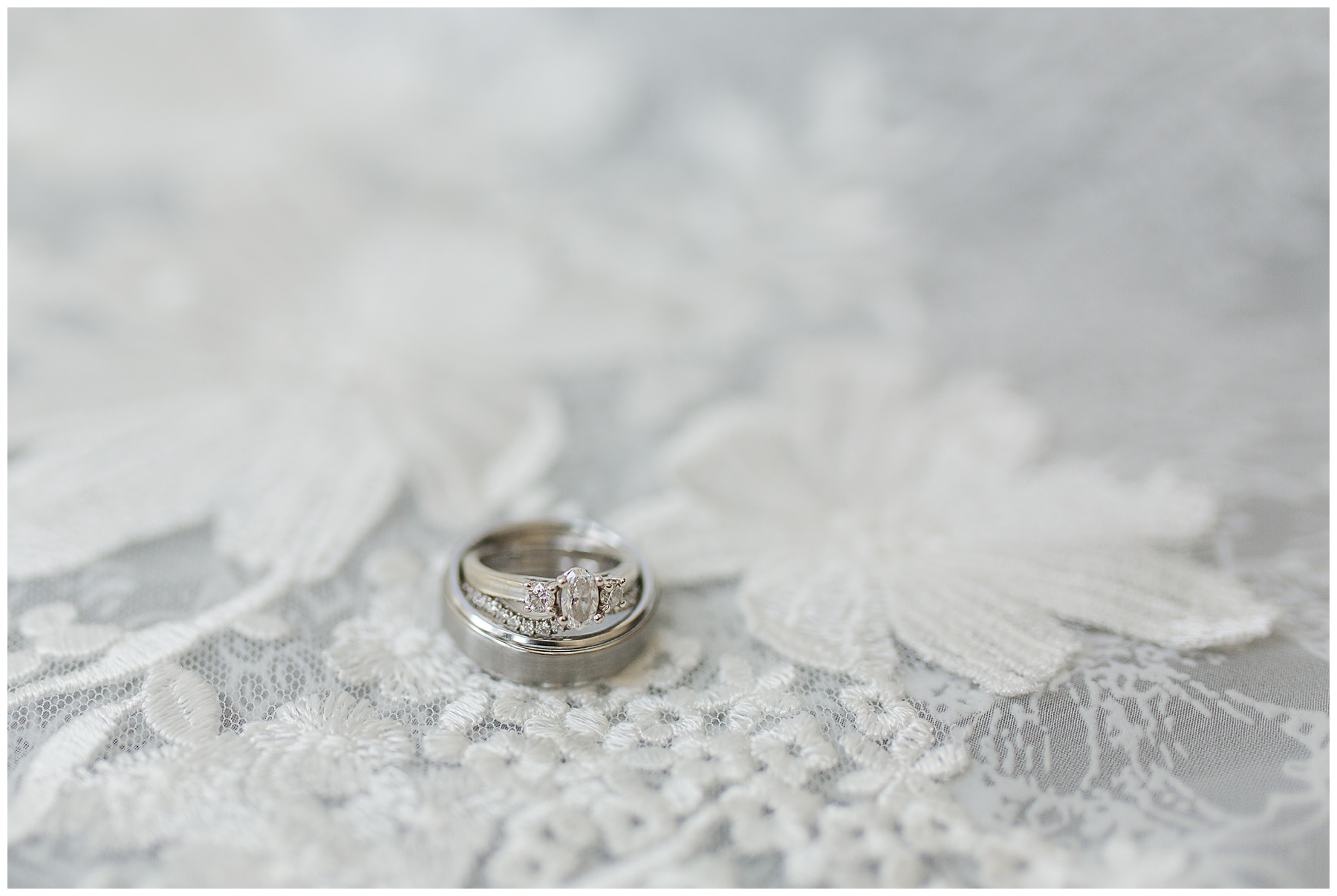 Wedding Rings on Embossment of Wedding Dress